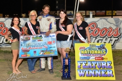 Eagle 09-04-15 IMCA Nationals 587 John Carney II with 2015 Miss Eagle Raceway finalist Kayla Meidinger Sidney Brummer Robin Brunison Sydney Guard