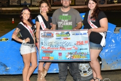 Eagle 09-05-15 IMCA Nationals 582 Nate Thomsen with 2015 Miss Eagle Raceway finalist Kayla Meidinger Zoe Dalton Robin Brunison JoeorthPhotos