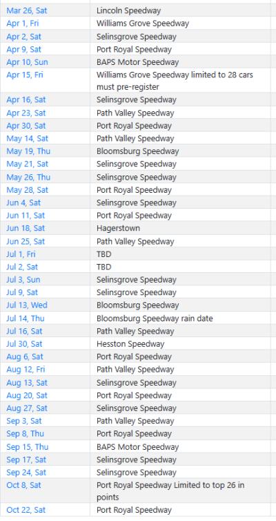 PASS 2022 Race Schedule