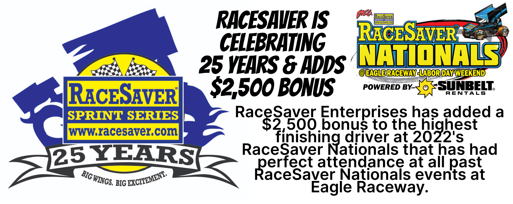 RaceSaver adds $2500 bonus at RaceSaver Nationals to the Highest finishing driver with perfect attendance