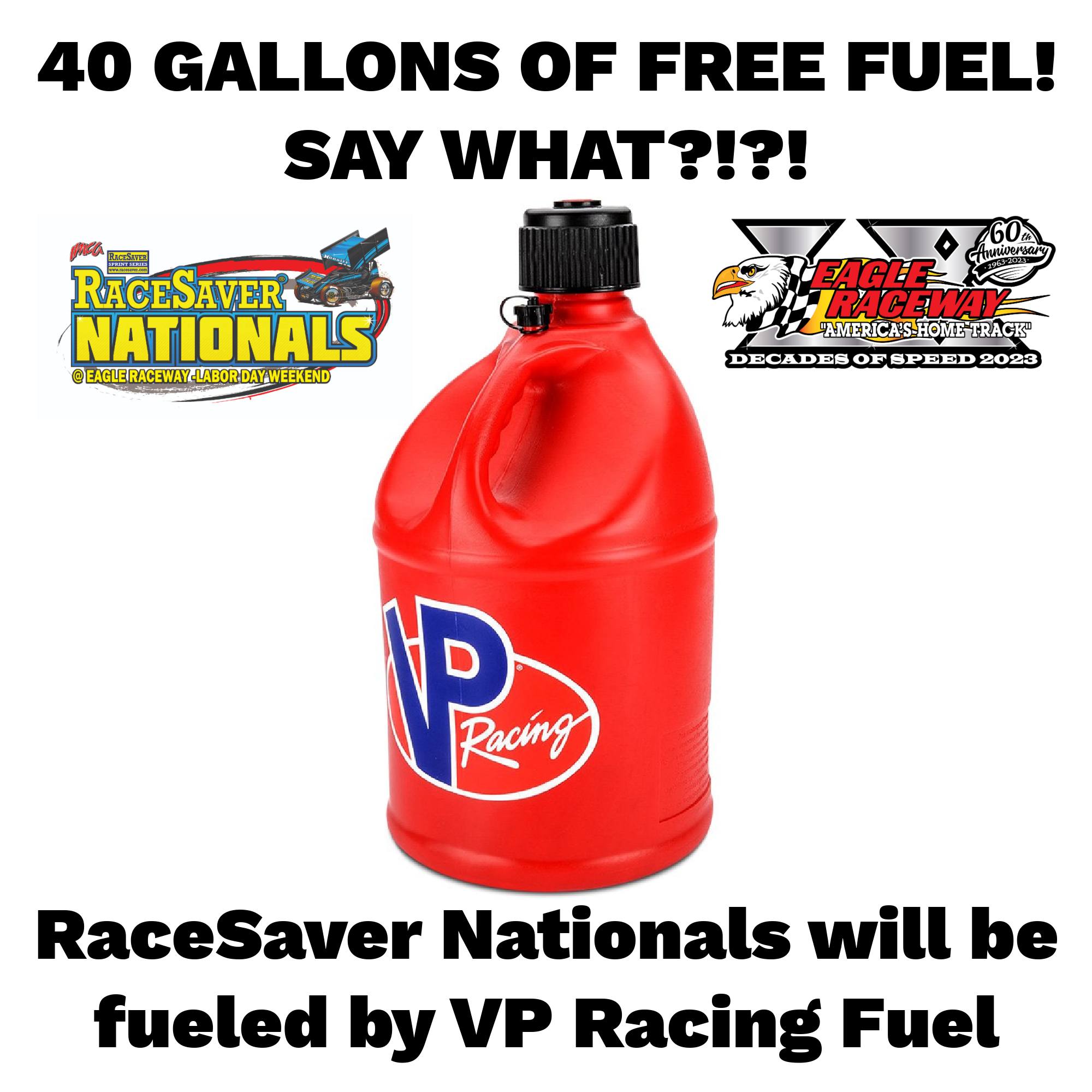 40 Gallons of Free fuel at RACESAVER NATIONALS Eagle, NE Aug 31st-Sep 3rd